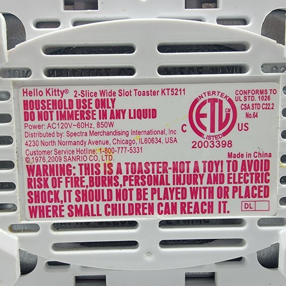 Hello Kitty 2 Slice Wide Slot Toaster KT5211 Bagel Defrost Reheat Sanrio - Picture 8 of 9